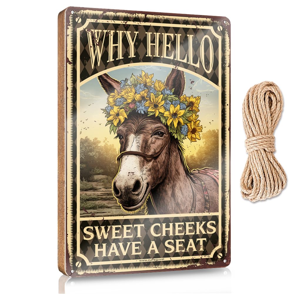 MAHQPZXSF Bathroom Decor Wall Art Funny Donkey Wall Decor Why Hello Sweet Cheeks Have A Seat Wooden Sign Funny Office Signs Fall Wall Decor(15X28CM)