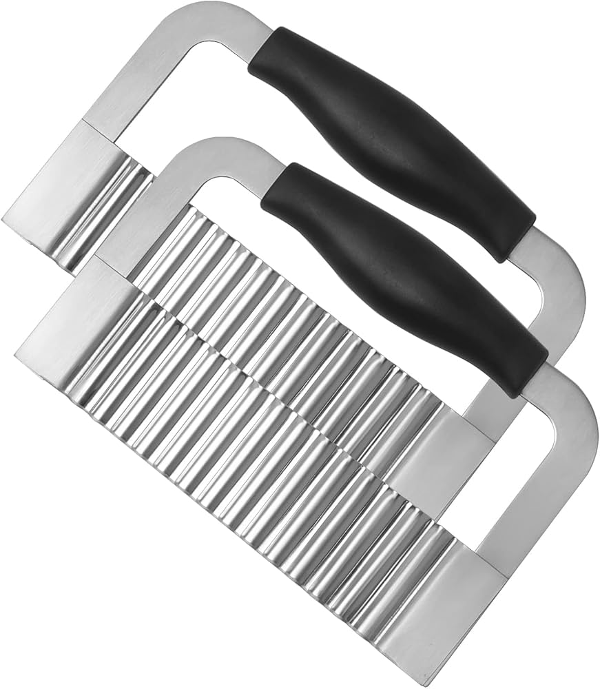 Crinkle Cutter Stainless Steel Potato Slicer Heavy Duty Wavy Crinkle Cutting Chopping Tools with Comfortable Handle for Carrot Veggies (2, Black)