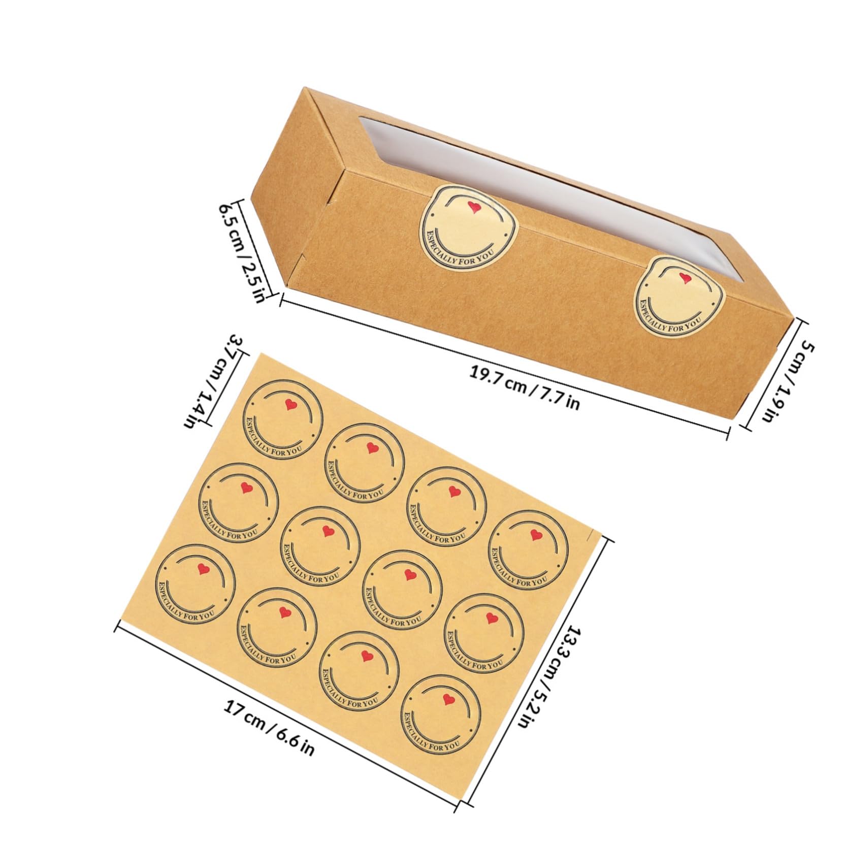 SOIMISS Boîtes à Macarons Kraft Marron avec Fenêtre Transparente, Légères et Faciles à Transporter, Pâtisserie DIY Boutiques, Lot de 50 Pièces avec Autocollants