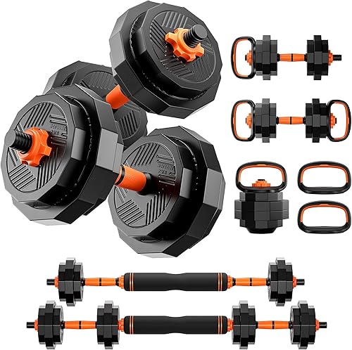 HOFURME Adjustable 3342556277 LBS Free 4 in 1 Weight Set, Dumbbell, Barbell, Kettlebell and Push-up, Home Gym Fitness Workout Equipment for Men and