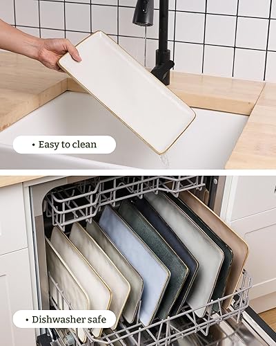 Miniatura 46 de Famiware Plato de servir, rectangular de 15.67/14.1/12.6 pulgadas para entretenimiento, apto para microondas y lavavajillas, bandejas de cerámica