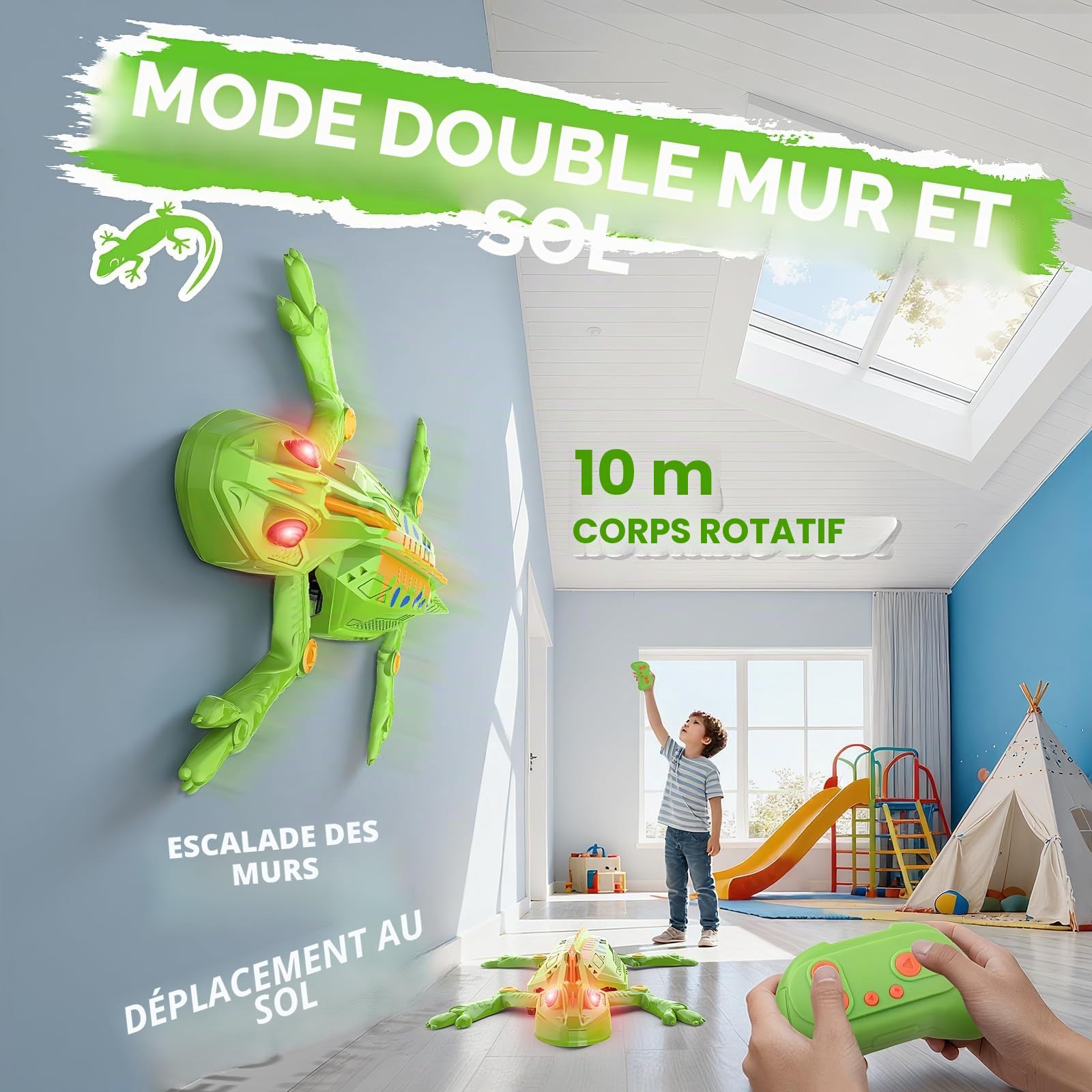 Gerbala Gecko Radiocommandé, Lezard Télécommandé Jouet Qui Escalade Murs et Plafonds, Lezard Qui Grimpe au Mur avec Yeux LED Lumineux, des Mouvements Réalistes, Cadeau pour Garçons et Filles 3+ Ans