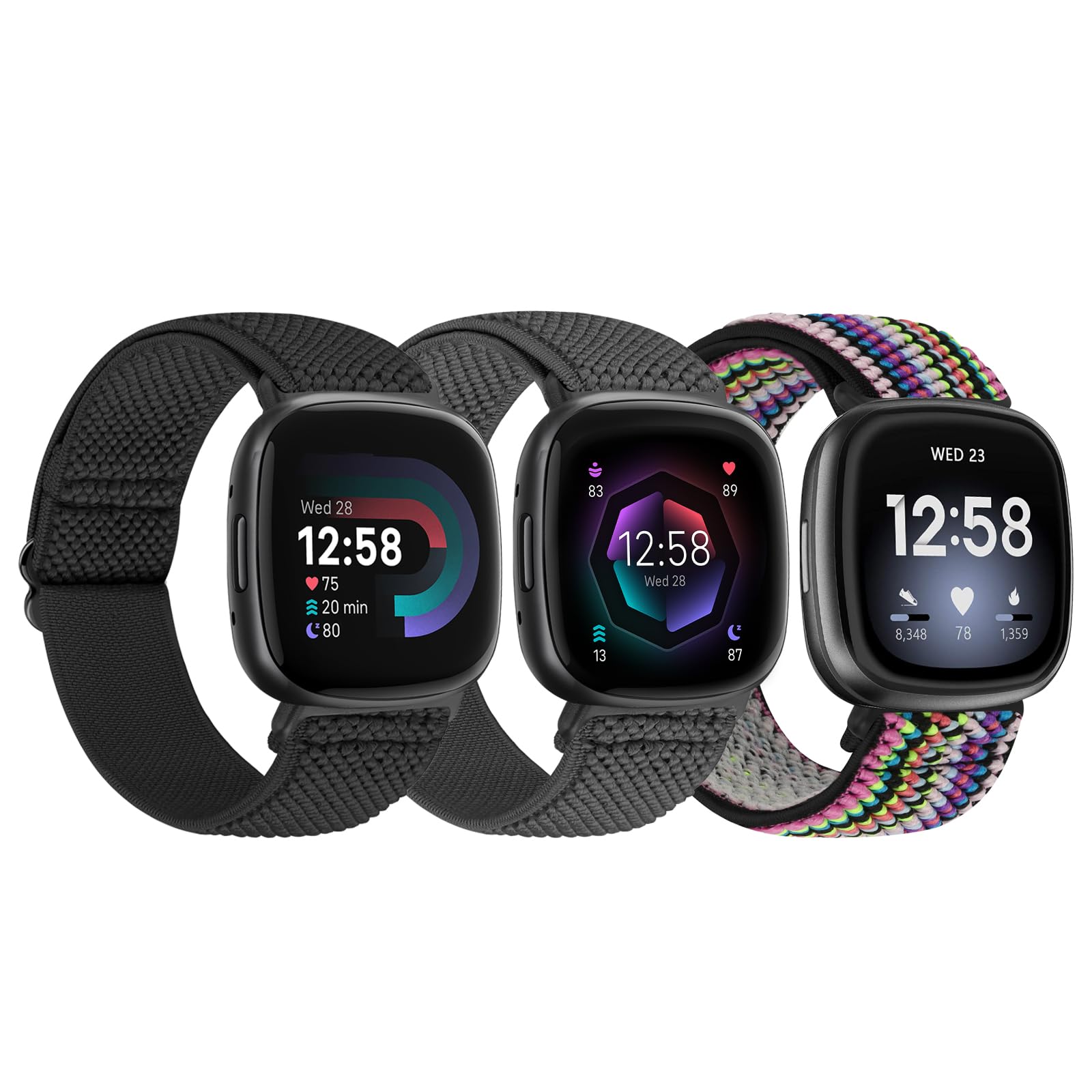 TumpCez Elastic Nylon Strap Compatible with Fitbit Versa 4/Fitbit Sense 2/Fitbit Versa 3/Fitbit Sense, Soft Adjustable Stretchy Wristbands Sport Replacement Straps for Women Men