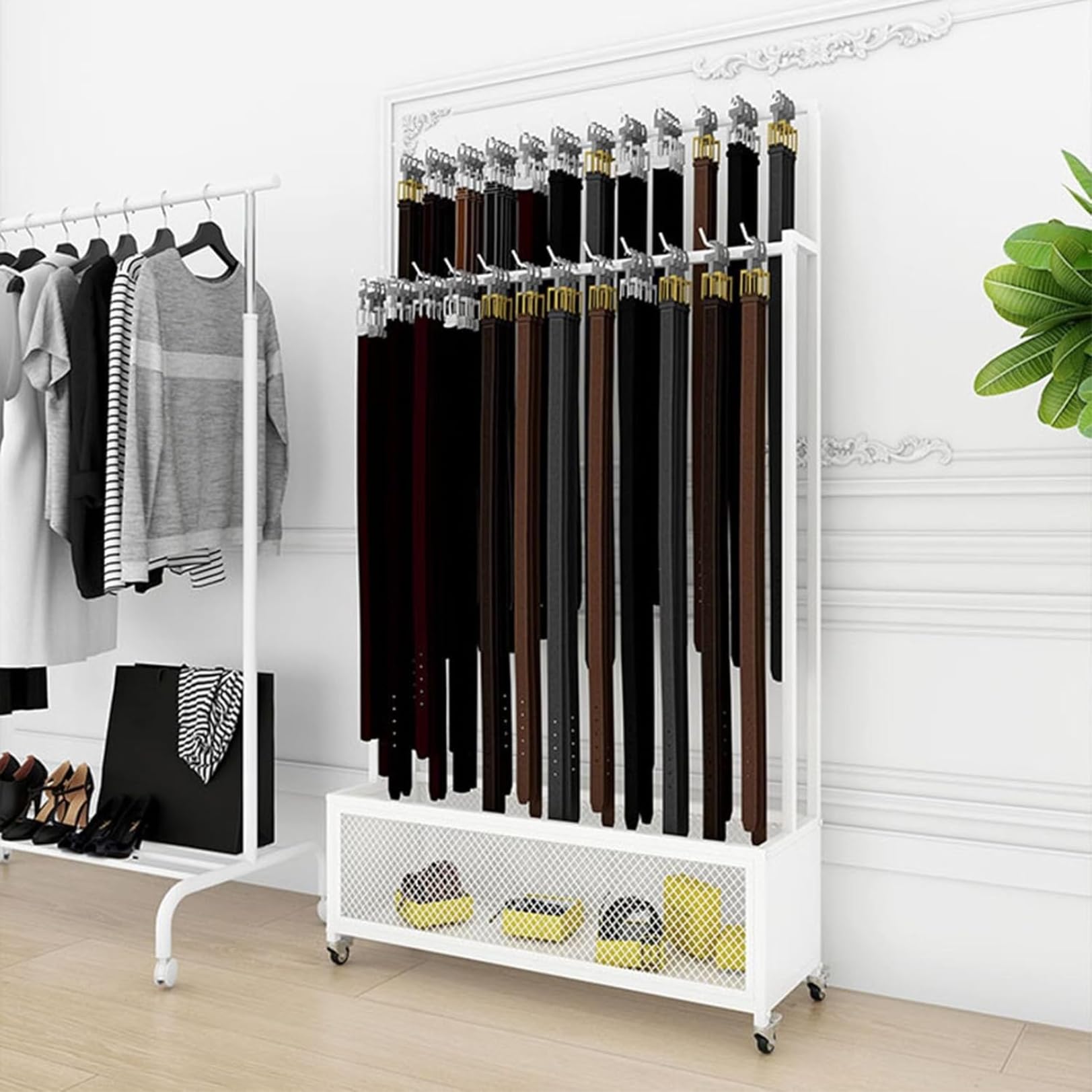 Présentoir à 2 niveaux pour ceinture et écharpe en métal noir pour magasin de détail