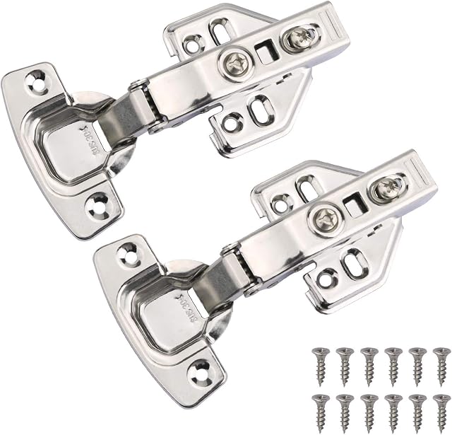2 x Full Overlay Soft Close Hinges for Cabinet Hinges Kitchen Cupboard Bedroom Wardrobe Door Hinges, Bathroom Dining Cabinet Hinges with 12 Pcs Screws, Mute Hydraulic