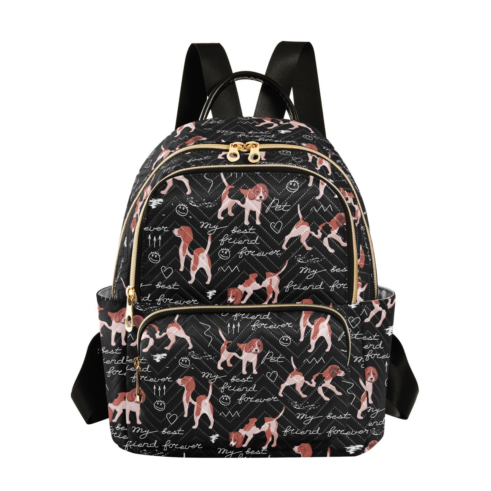 Women Mini Backpack Cartoon Beagle Dogs Lettering and Doodle Fashion Purse,S