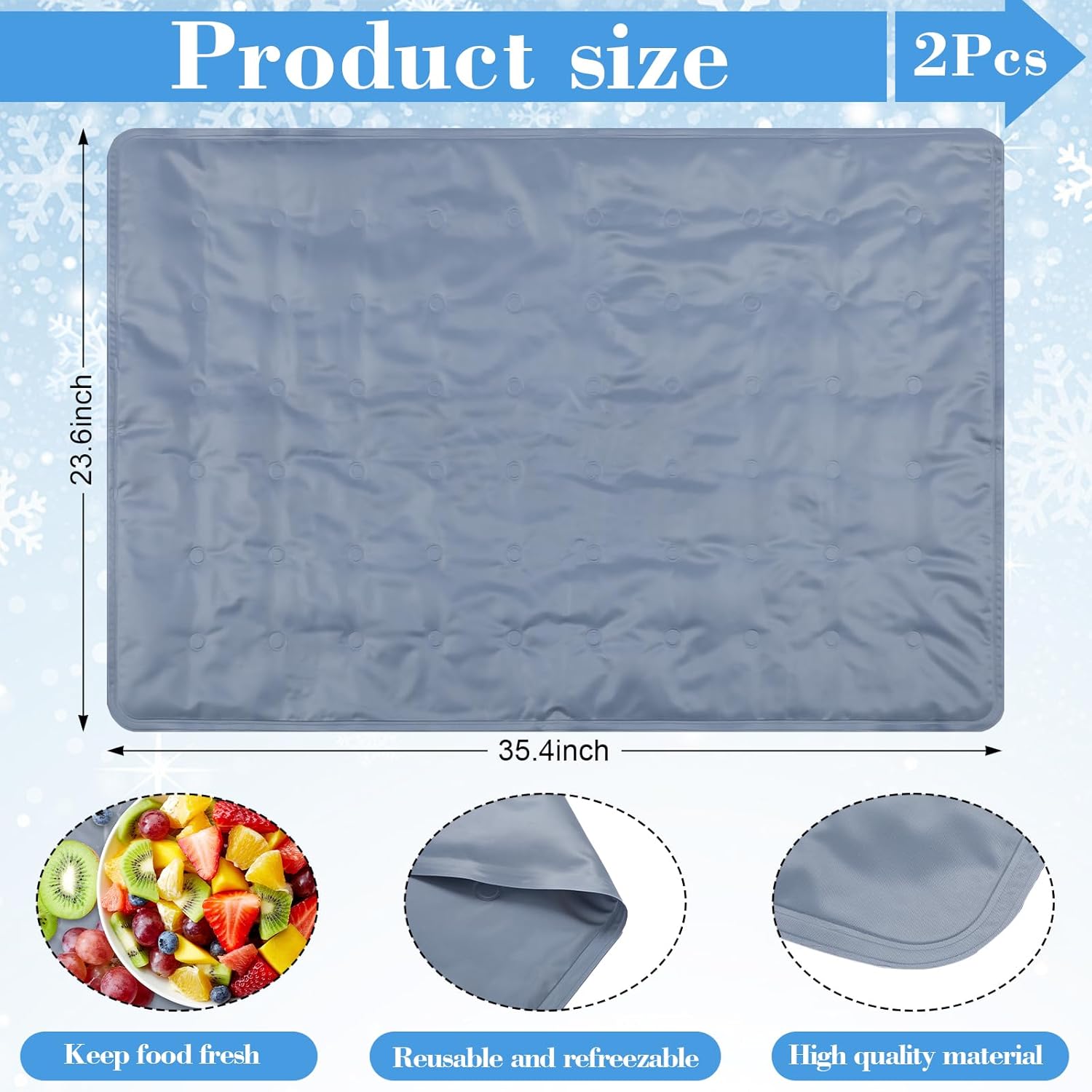 Gray Extra Large Reusable Freezable Ice Mat for Buffet Chilled Serving Tray 24 x 35 inches Cooling Charcuterie Cooler for Food Cheese Deli Meat Veggie Sushi (Pure) - Image 2
