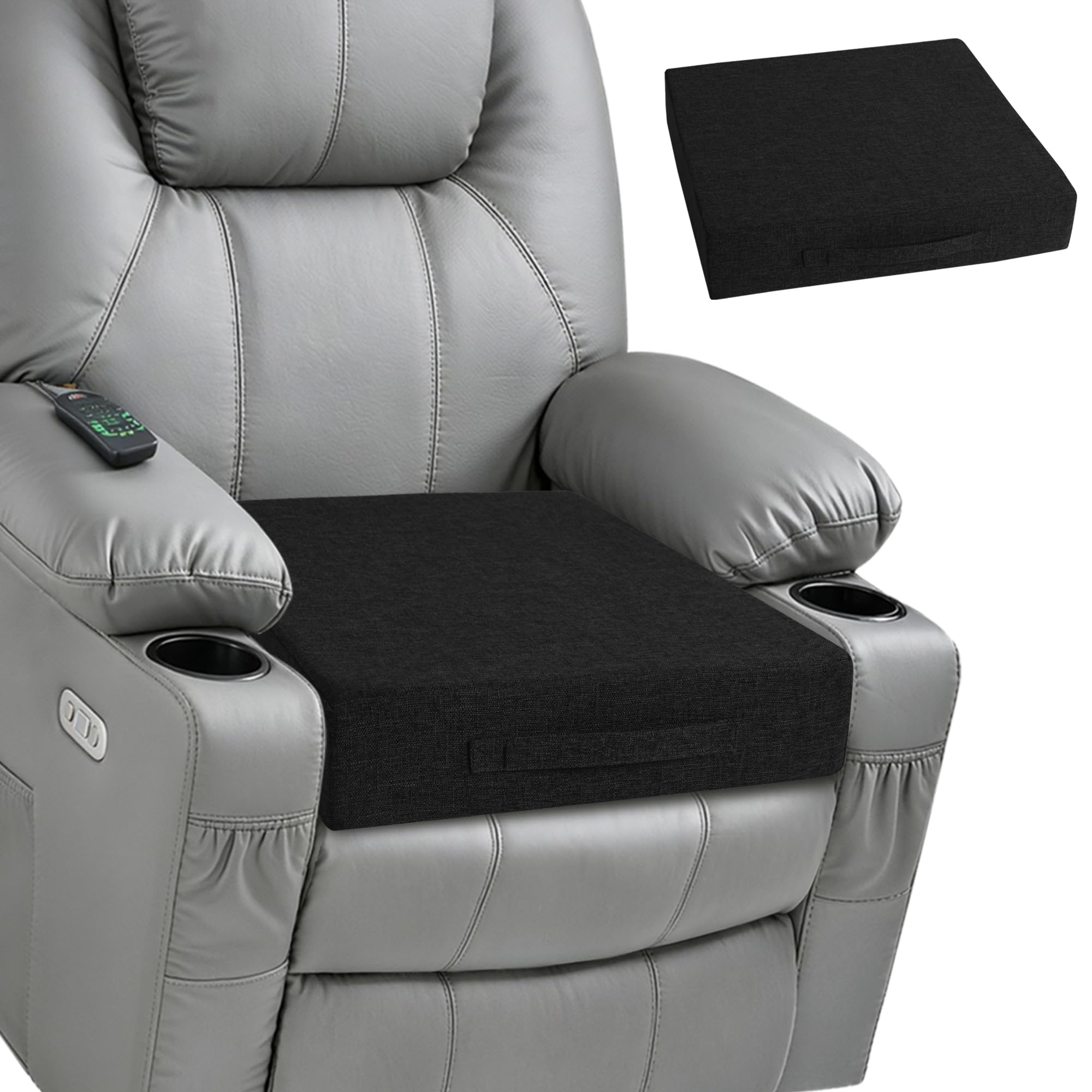 MineCozy Recliner Cushions for Elderly Square Chair Pads with Non-Slip Bottom for Couch Armchairs Booster Comfy 50x50x9.5cm Recliner Cushion for Long Sitting with Washable Cover 1 Pack Black