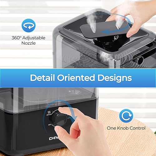 Miniatura 7 de CHIVALZ Humidificadores para dormitorio, humidificadores de niebla fría de 6 L para guardería, silenciosos de 26 dB, tiempo de funcionamiento de 50