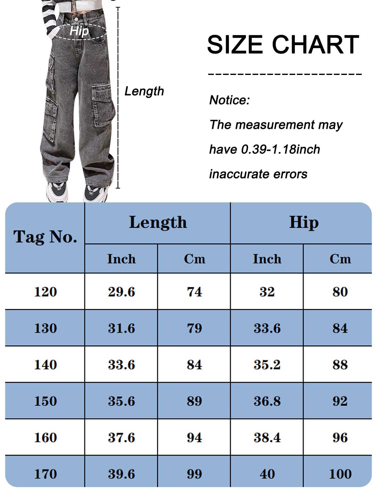 Happy Cherry Jeans Chica Retro Pierna Ancho Cargo Pantalones Patas Elásticos 5-15 años