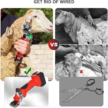 Cordless Electric Sheep Shears, Professional Camel Cattle Horse Clippers, Farm Livestock Shearing Machine, Shave Grooming Kit for Goats Thick Coat Animals, Straight Blades,9Tooth