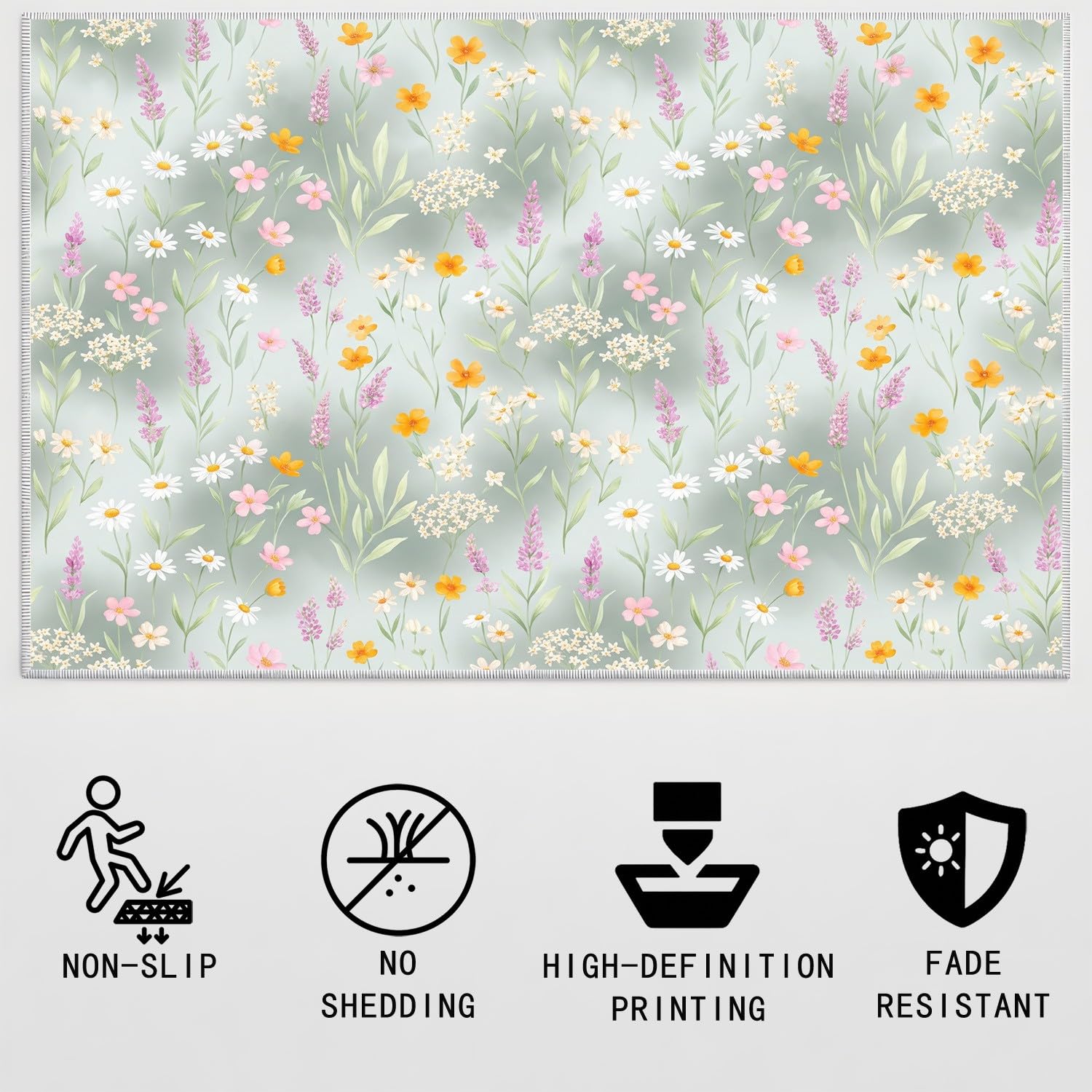 Générique Tapislavables 60 x 120 cm, Moquette d’Accent antidérapante Moderne Élégant avec Motif en Rayures Fleurs Moquette intérieure à Poils Bas pour Salon