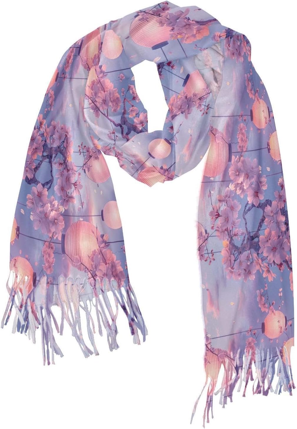 Winter Scarf for Women Moonlit Sky Lantern Flower Fashion Tassel Shawl Wraps for Women, Cold Weather Warm Womens Scarves Soft Long Scarf Gifts