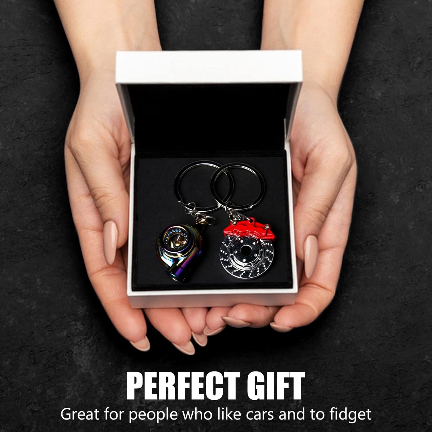 HNYYZL 6Pcs Auto Parts Metal Key Chain,Turbo,Manual Shift Box,Brake Rotor, Wheel Tire Rim, Engine Piston, Wrench Keychain - Image 7