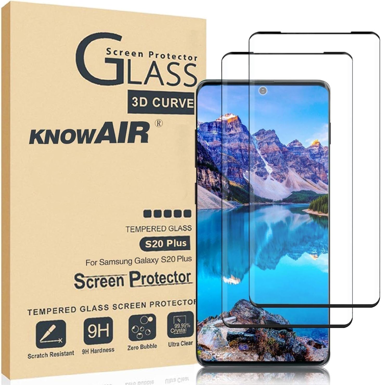 KNOWAIR Galaxy S20 Plus Screen Protector,Full Coverage Tempered Glass[2 Pack][3D Curved]［Solution for Ultrasonic Fingerprint］Tempered Glass Screen Protector Suitable for Galaxy S20 Plus