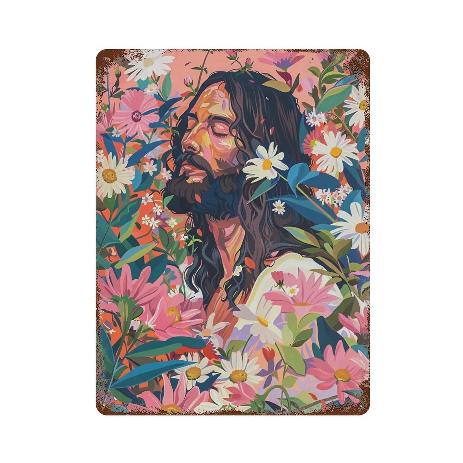 FHUYEURHRY Floral Jesus Christ Pastel 03 Wall Decor Retro Iron Vintage Art Metal Tin Sign Poster Modern Home Cofffee Club Art Bar Shop Decorations Style-26 40x30cm