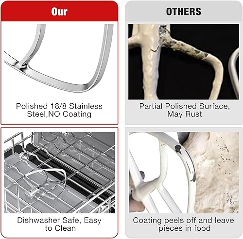 Miniatura 6 de Gancho de masa de acero inoxidable de 4.5 a 5 cuartos para batidora de pie KitchenAid, accesorios de accesorio de ayuda de cocinasin