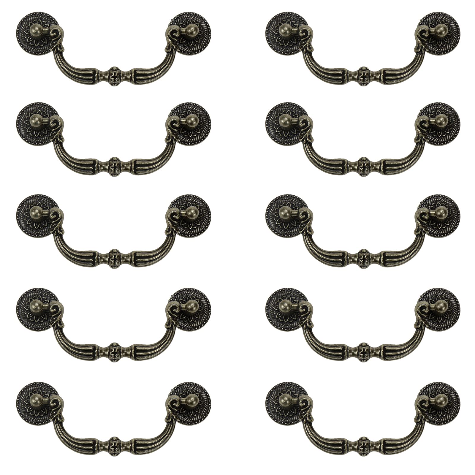 Geesatis 10 Pcs Cabinet Drawer Pull Handles Zinc Alloy Furniture Decorative Knobs Pull Handles, with Mounting Screws, Bronze Tone & Length 5 inch / 125 mm