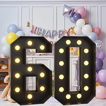 4FT Black Marquee Light Up Letters Large Stand Up Alphabet Marquee Party Decor for Anniversary, Bachelor, Birthday, Baby Shower, WeddingNumber 60,2.3ft
