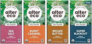 Alter Eco | Dark Chocolate Variety 4-Pack | Super Blackout, Sea Salt, Brown Butter and Burnt Caramel | Fair Trade, Organic, Non-GMO, Gluten Free | 4 Flavors, 1 of each Bar