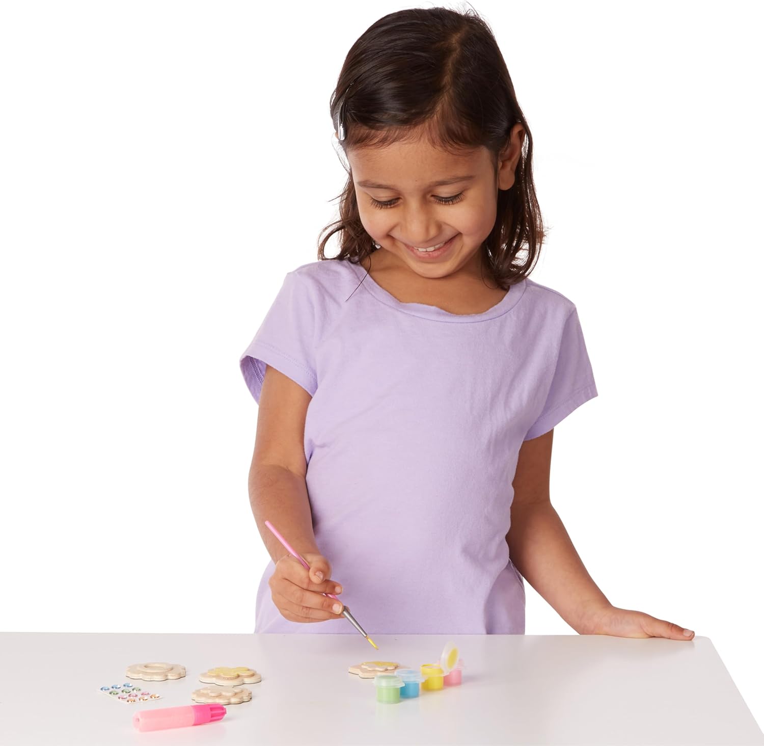 Melissa & Doug Created by Me! Flower Wooden Magnets Craft Kit (4 Designs, 4 Paints, Stickers, Glitter Glue)