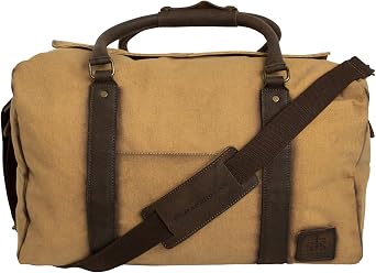 STS RANCHWEAR Buffalo Creek Durable Waxed Cotton Canvas Shell Versatile Small Duffel Bag-20 W x 12" H x 9.5" D, Tan/Chestnut