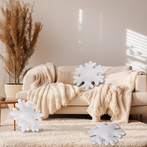 Miniatura 9 de 4 almohadas de invierno con copos de nieve, almohada decorativa de felpa blanca para decoración de sofá, cama (11.81 pulgadas, 15.75 pulgadas)