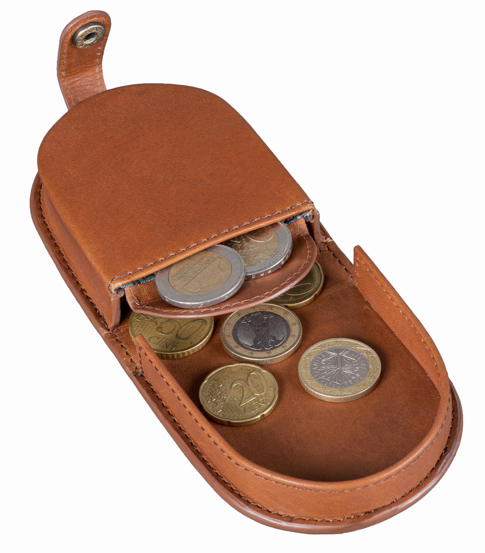Benthill Kleine Münzbörse Leder | Lederbörse für Münzen | Echt Leder Kleingeldschütte für Münzen | Wiener-Schachtel | Schüttelbörse,Farbe:Braun