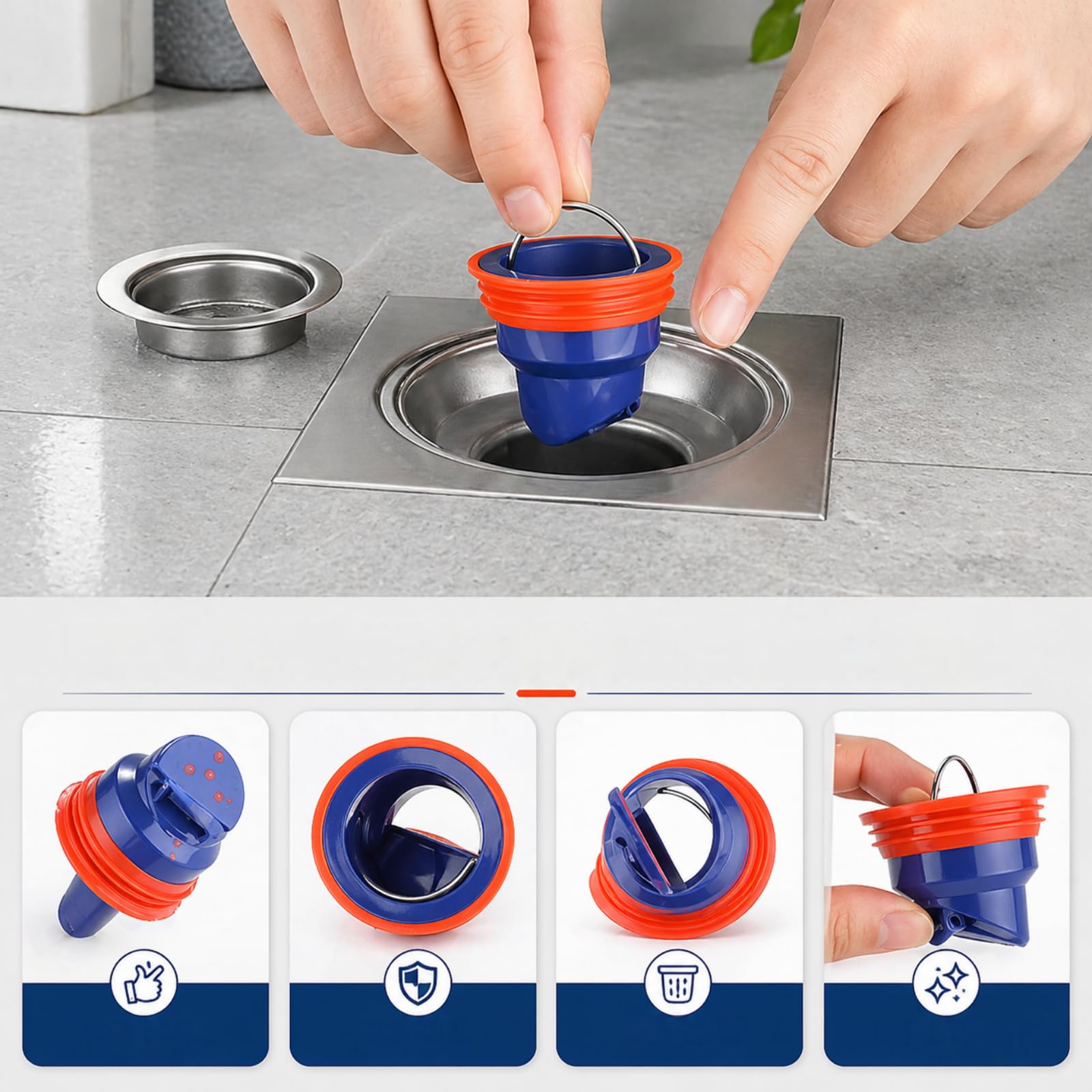 2 Pezzi 35-52mm Anti-Odore Scarico A Pavimento - Scarico A Pavimento Antiodore - Scarico Doccia - Facile Da Installare, Riutilizzabile (2 Anelli In Silicone E 2 Anelli In Acciaio Inossidabile)