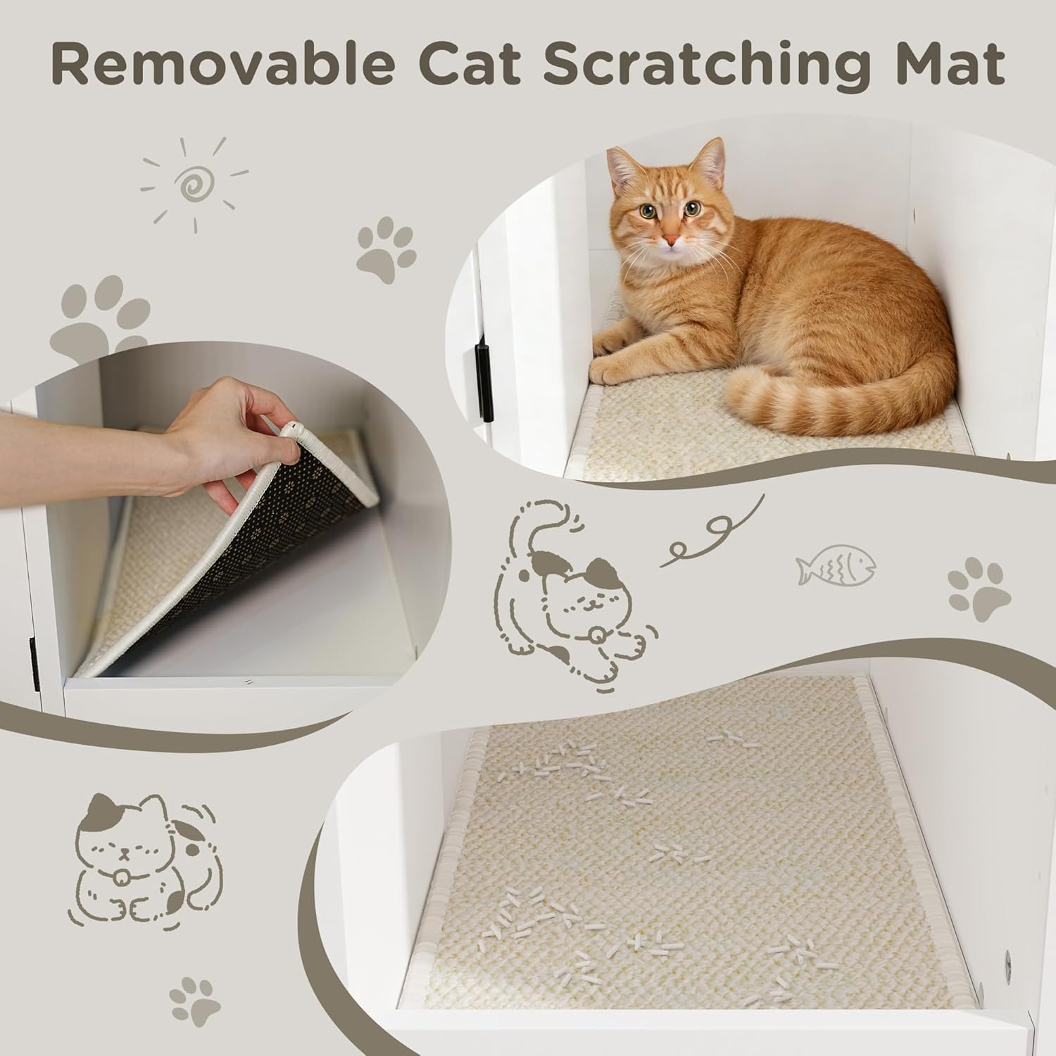 MHOM Large Cat Litter Box Enclosure, Hidden Litter Box Furniture with Scratch Pad and Shelf, Indoor Cats House for Living Room, White