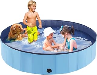 Eooqi Foldable Dog Pool, Portable Pet Bath Tub and Kiddie Swimming Pool | Collapsible Bathtub for Puppies, Small, Medium and Large Dogs, Cats and Kids, 79 x 12 in, Blue
