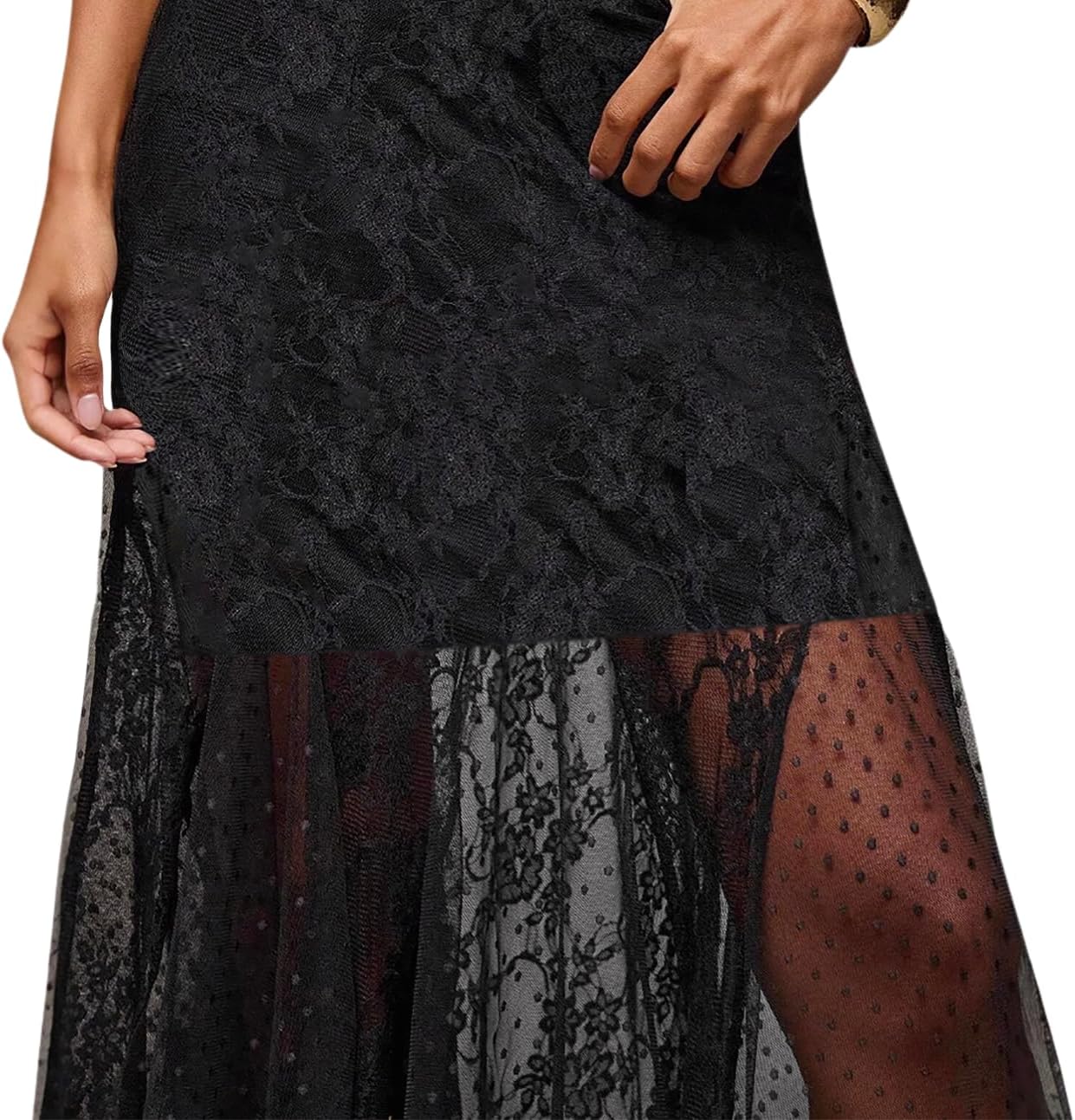 RARITYUS Women's Elegant Floral Lace Maxi Dress Sexy See Through V Neck Bodycon Long Dress Ruffle Hem Party Dresses - Image 4