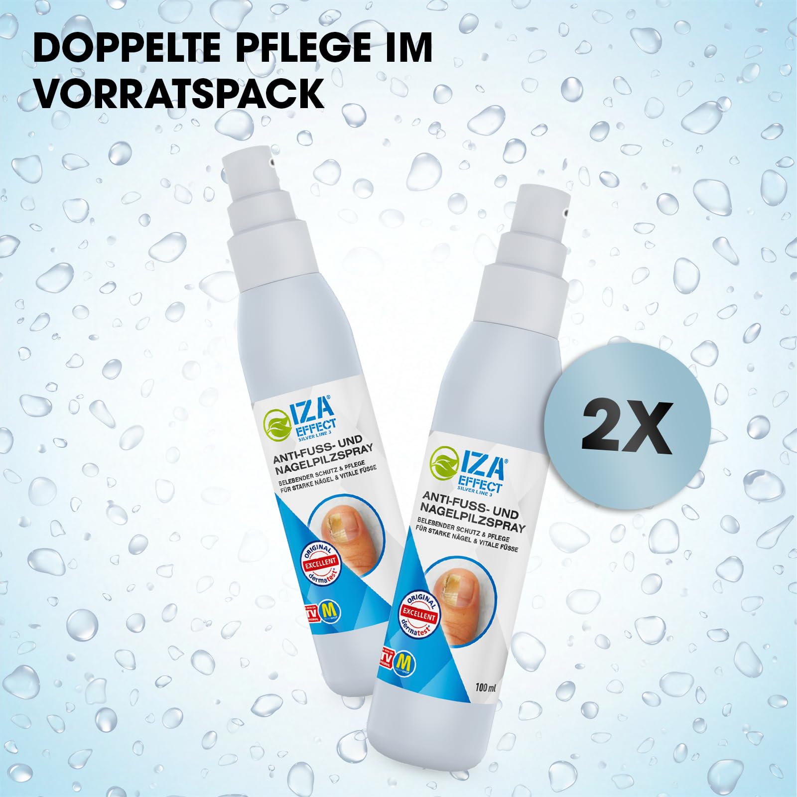 IZA Effect - Fußpflegespray 2x 100ml - Fuß Spray zur täglichen Pflege, pflegt Haut & Nägel - Fuß Hygiene Spray für Frische & Hygiene, unterstützt gesundes Fußklima - einfache Anwendung ohne Auswaschen