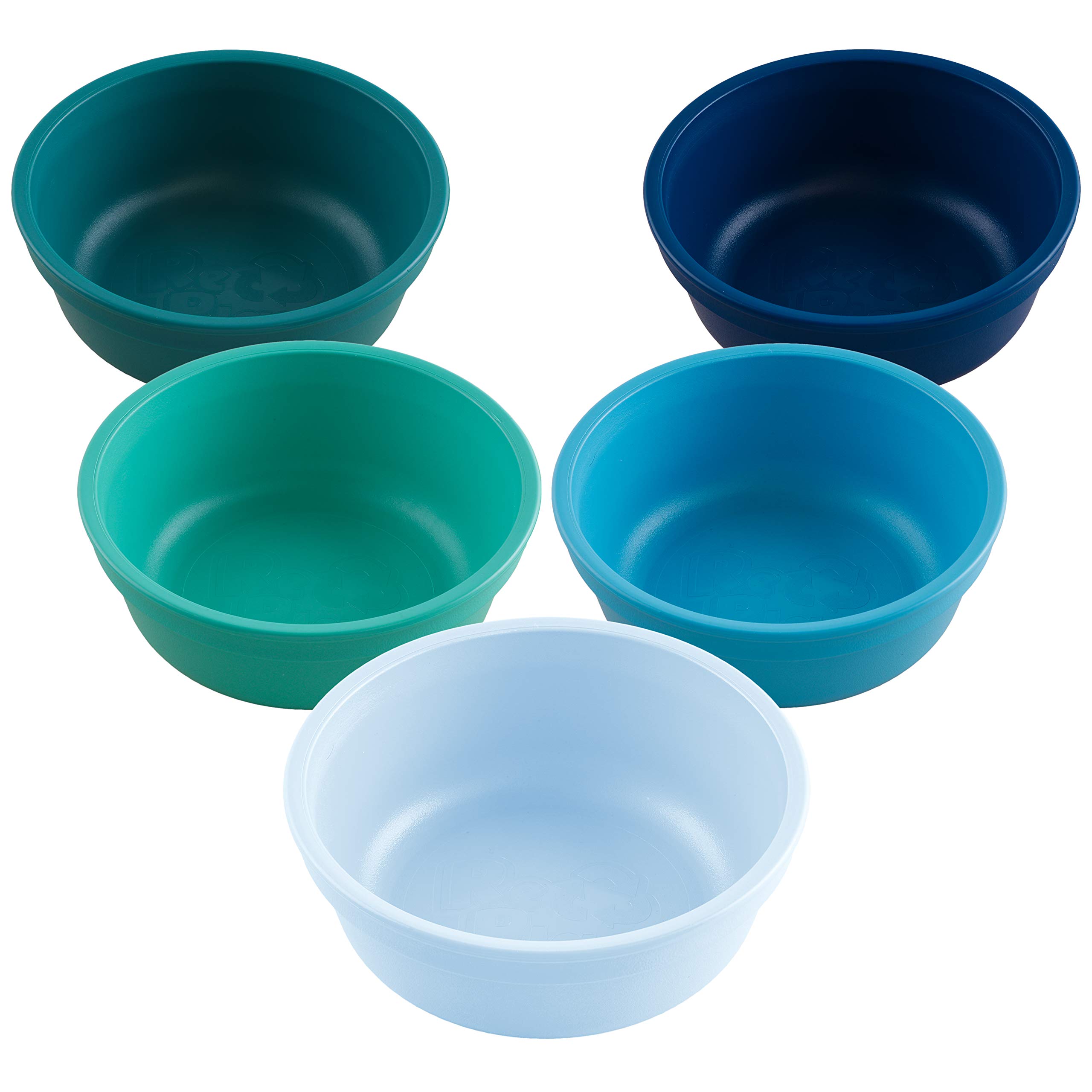 Re-PlayMade in USA 12 Oz. Reusable Plastic Bowls, Set of 5 - Dishwasher and Microwave Safe Bowls for Snacks and Everyday Dining - Toddler Bowl Set 4.9" x 4.9" x 1.8" The Blues