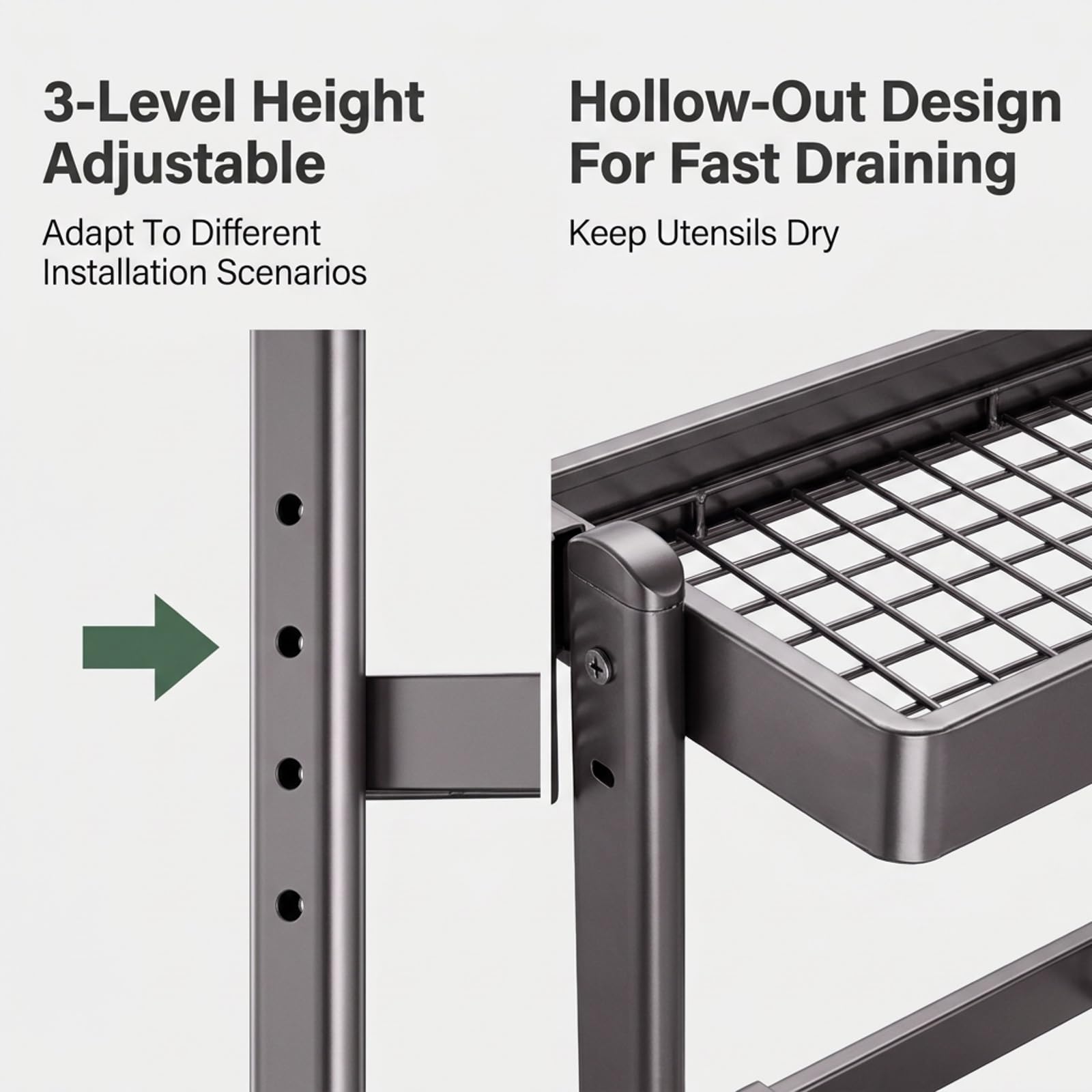 Escurridor de platos sobre fregadero, estante organizador ajustable | Acero carbono reforzado, diseño de 3 niveles ajustable, ahorro de espacio(75cm/29.5in)