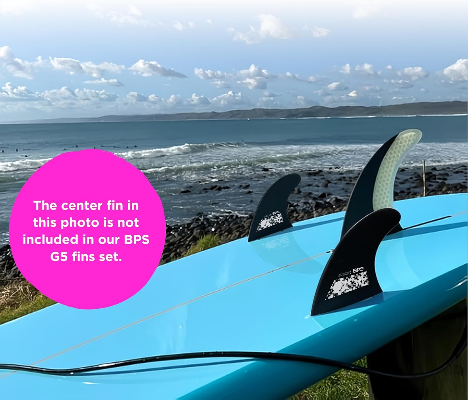 BPS New Zealand Fiberglass Reinforced Eco Surfboard Fins with 60% Recycled Nylon Plastic Thruster 3 Fins Set (FCS G5 M5 Style), with FCS Screws and Hex Key