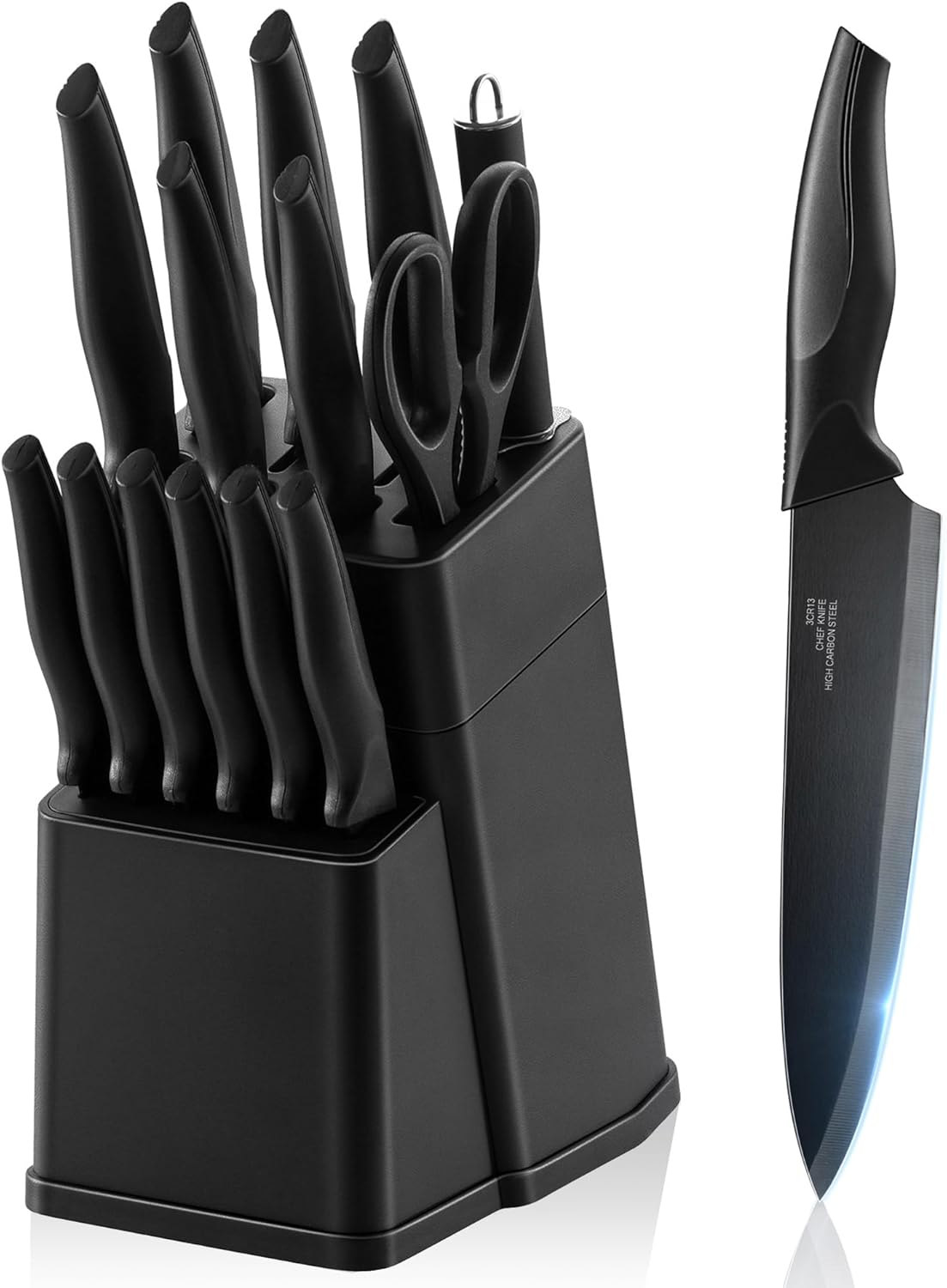 E-far Knife Set with Block, 15 Pieces Kitchen Knife Block Set with Sharpener, High Carbon Stainless Steel Sharp Chef Knife Set with Ergonomic Handles, Anti Rust, Black E-far Knife Set with Block, 15 Pieces Kitchen Knife Block Set with Sharpener, High Carbon Stainless Steel Sharp Chef Knife Set with Ergonomic Handles, Anti Rust, Black