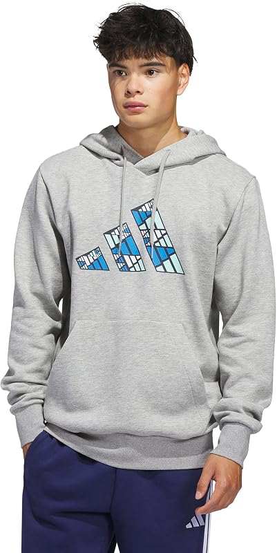 adidas Men's Big Logo Graphic Hoodie, Medium Grey Heather, Large