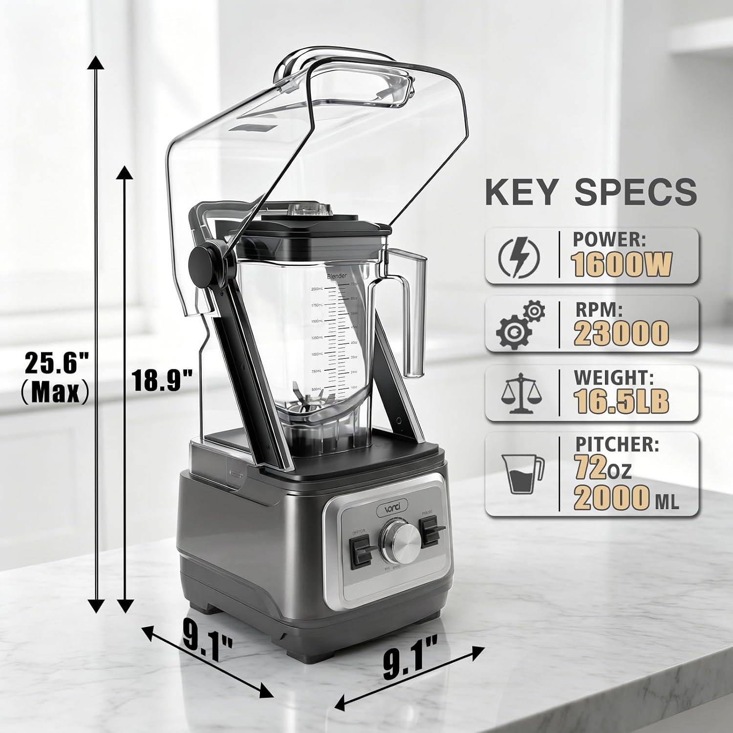 VONCI Countertop Blender with 72 oz Pitcher, Space Gray