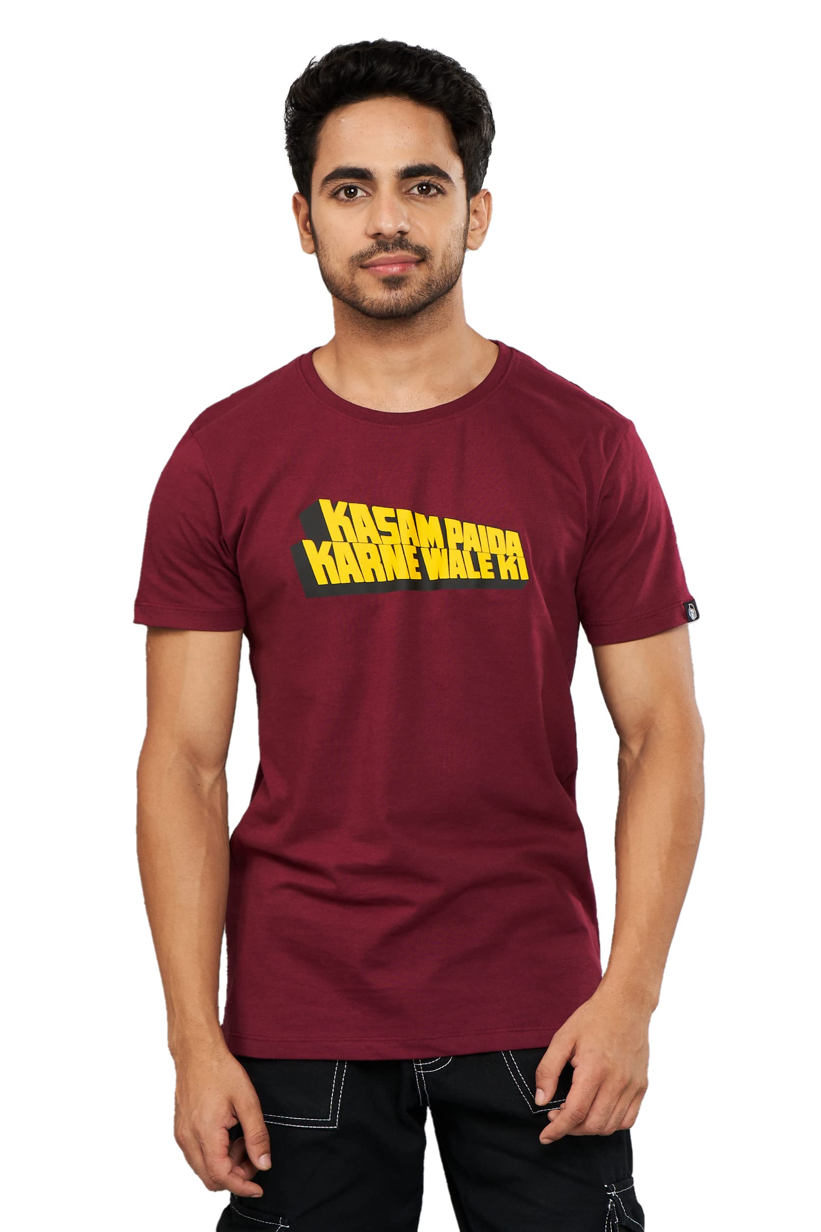 ChutzpahFultoo Filmy T-Shirt | Men Burgundy Pure Cotton Slim Fit - Kasam Paida Karnewaale Ki
