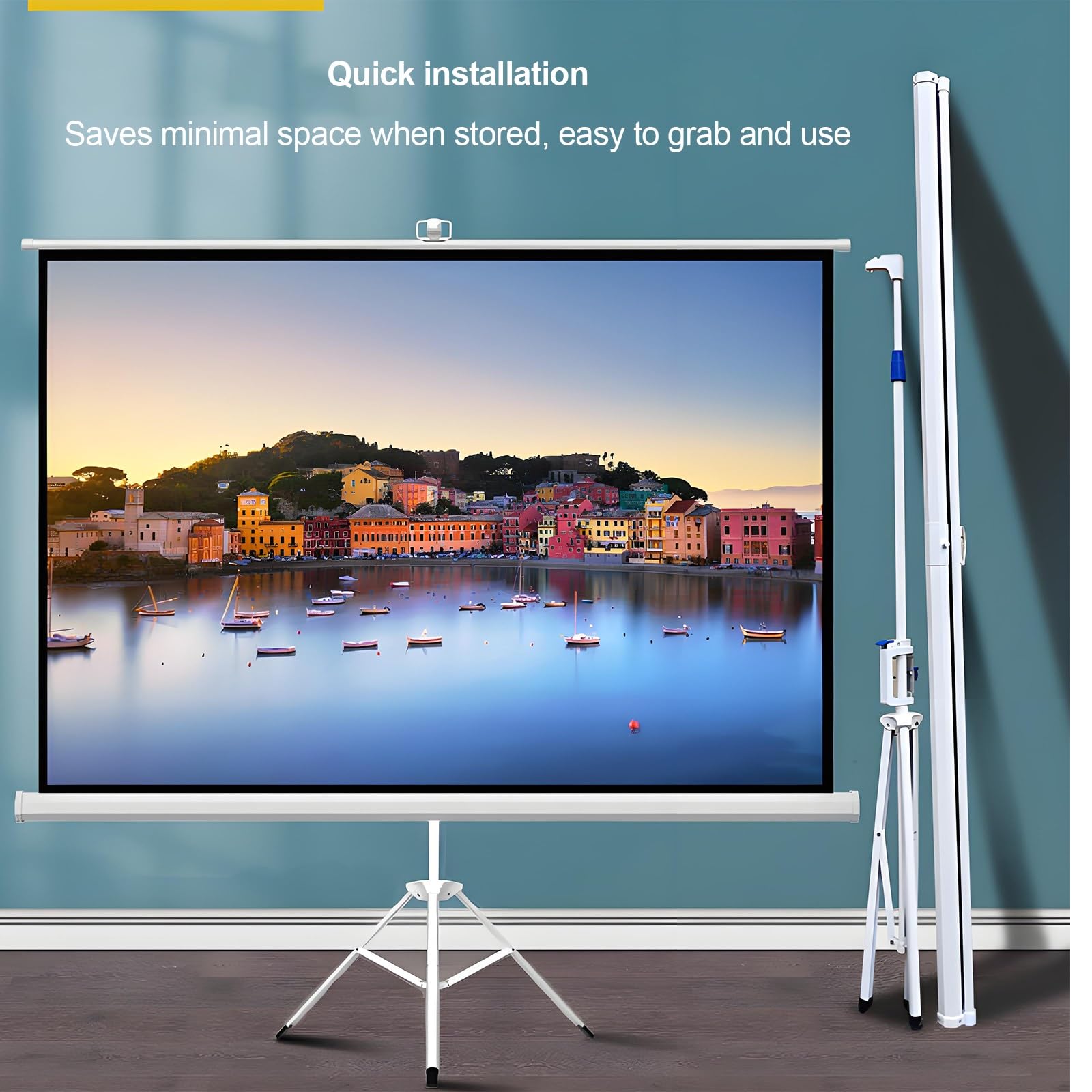 Ekran Projekcyjny ze Statywem PVC o Wysokiej Rozdzielczości 4K Regulowana Wysokość Przenośny Ekran Projekcyjny Składany Nadaje Się do Użytku Na Kempingu I w Salach(120 * 90cm)