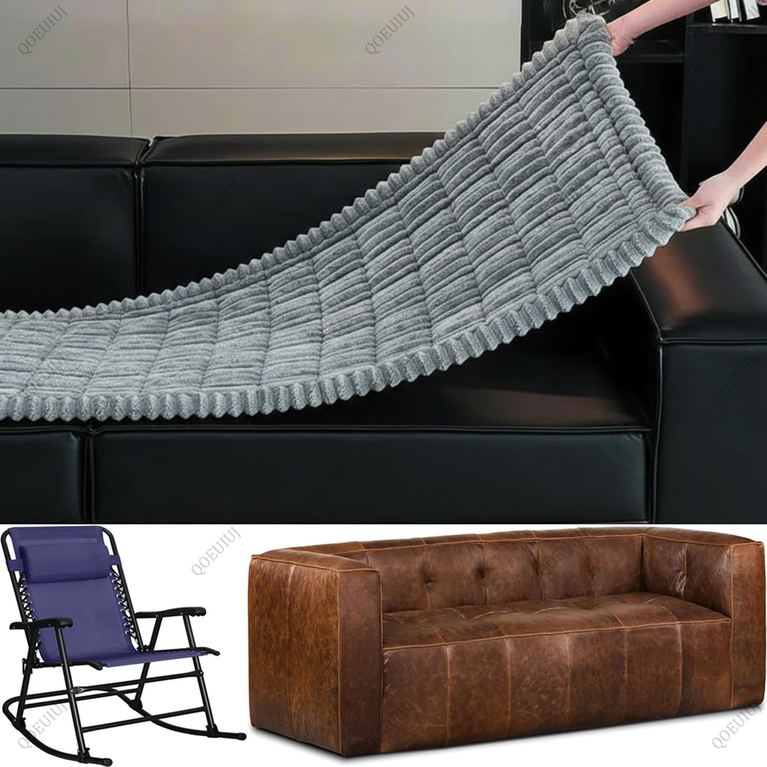 Copripoltrona Relax Antiscivolo, Telo per Sedia a Dondolo in Velluto a Coste Morbido, Protezione Divano Lavabile per Animali Cani Gatti, Cuscino Imbottito per Salotto Camera(Grigio scuro,70x180cm)