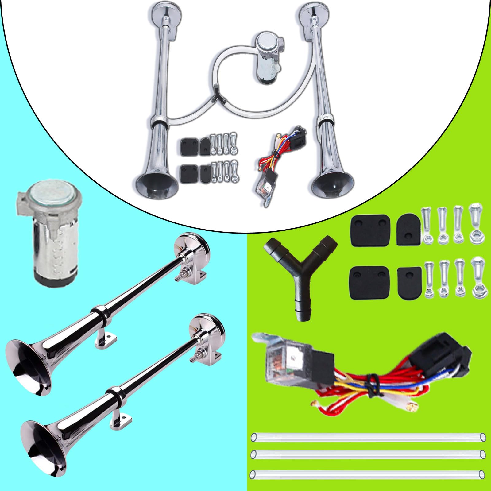 Trompeta de Aire para Camión 12v con Compresor 2 Unidades 45cm 150DB Alta Volumen Compatible Camiones Motos, Tractores