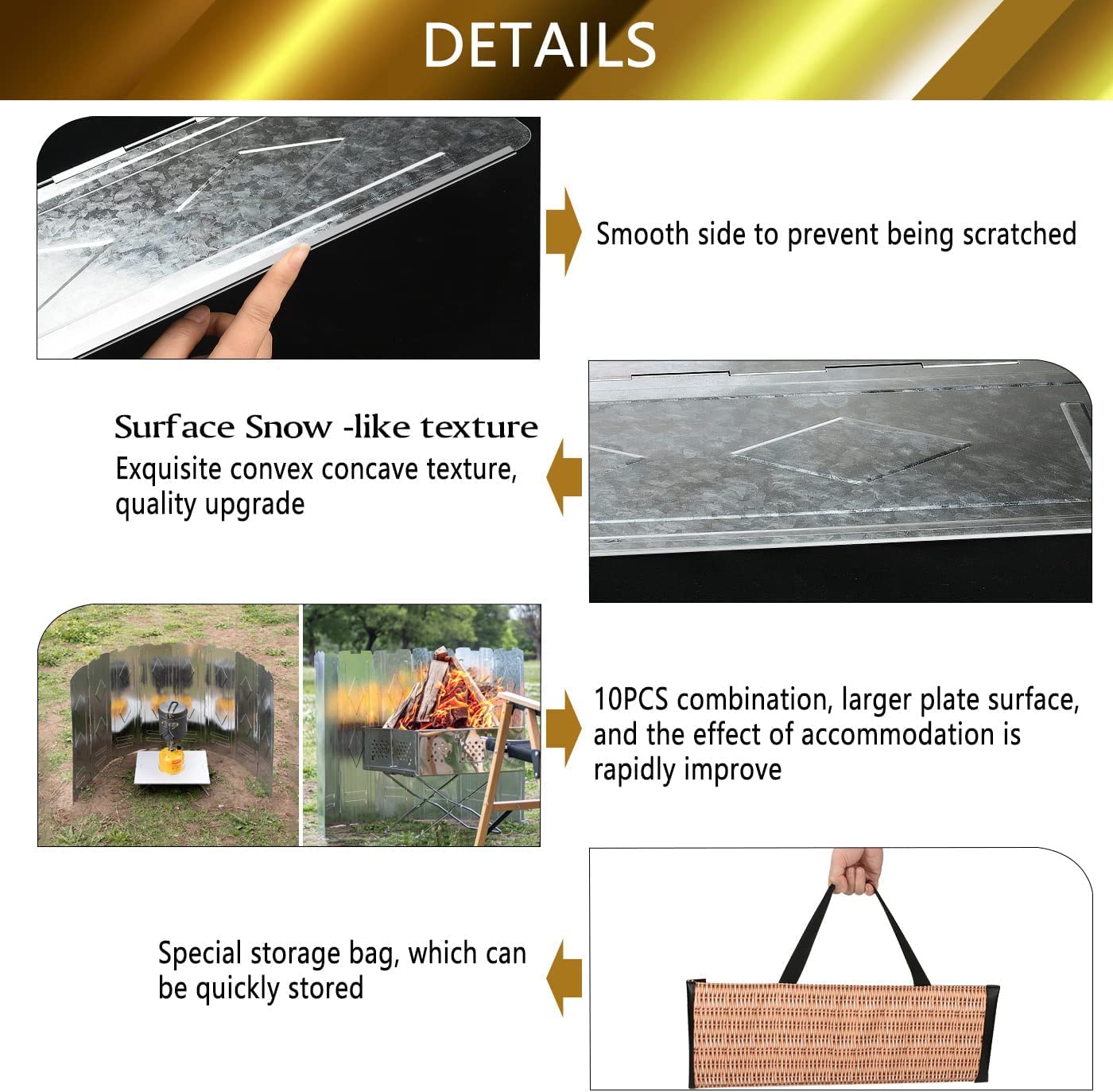 Pare-vent Camping Noosverl 150cm - 10 Lamelles Aluminium Pliable - Pour Réchauds Gaz Et Poêles Extérieur