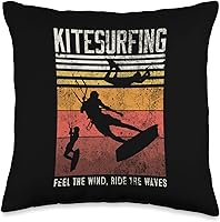Vista 4 de Summer Kitesurf Apparel For Kitesurfers Distressed Kitesurfing Feel The Wind, Ride The Waves Throw Pillow, 18x18, Multicolor