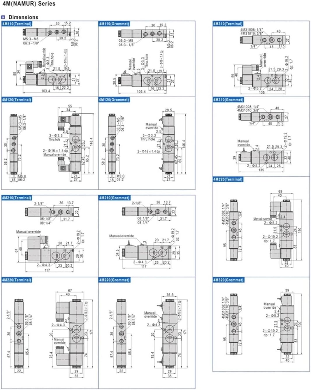 Plate Solenoid Valve 4M210-08 310-10 Cylinder Control Valve 220V Two-Position Five-Way Valve 24v Electronic Valve(4M410-15)