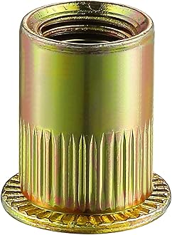 Rivet Nut 10-32UNC 200Pcs Yellow Zinc Plated Finish Flat Head Rivnut Threaded Insert Nut Knurled Body