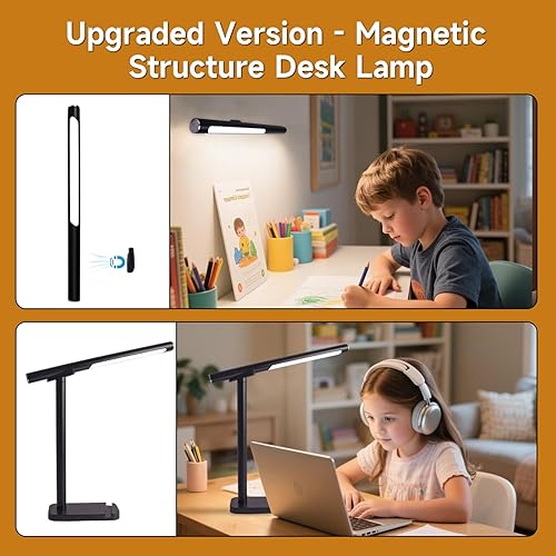 Miniatura 2 de Lámpara de escritorio LED magnética lámpara de lectura 2 en 1 con soporte para teléfono y puerto de carga USB para el hogar, dormitorio, oficina,