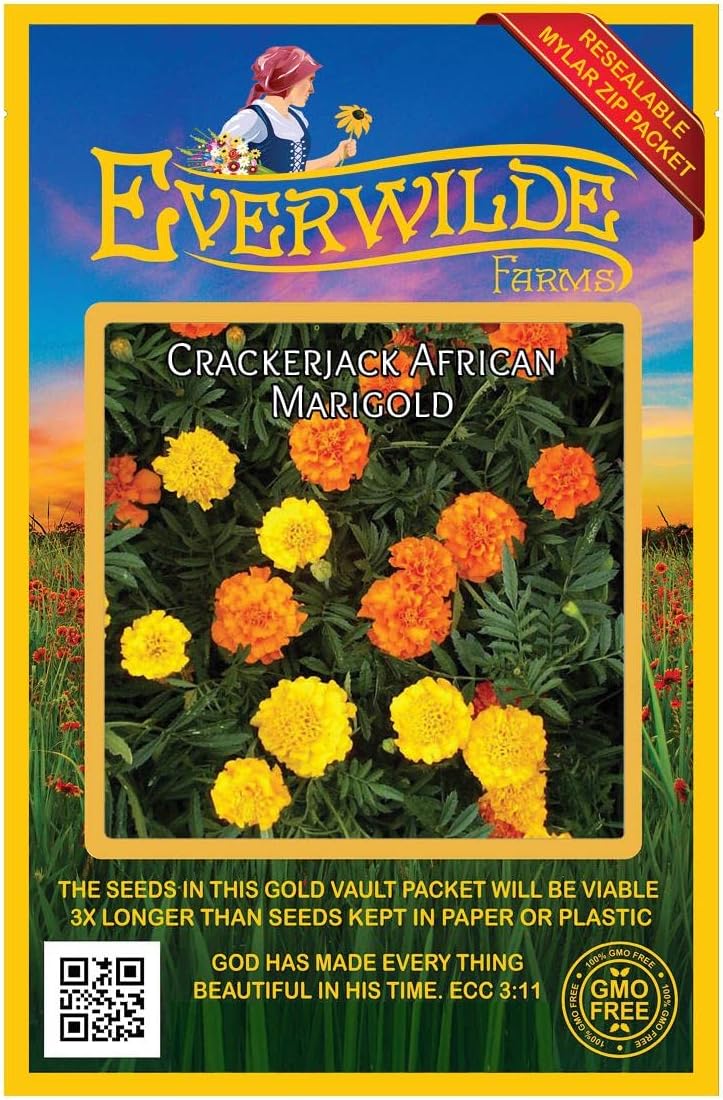 Everwilde Farms - 1 Lb Crackerjack African Marigold Wildflower Seeds - Gold Vault