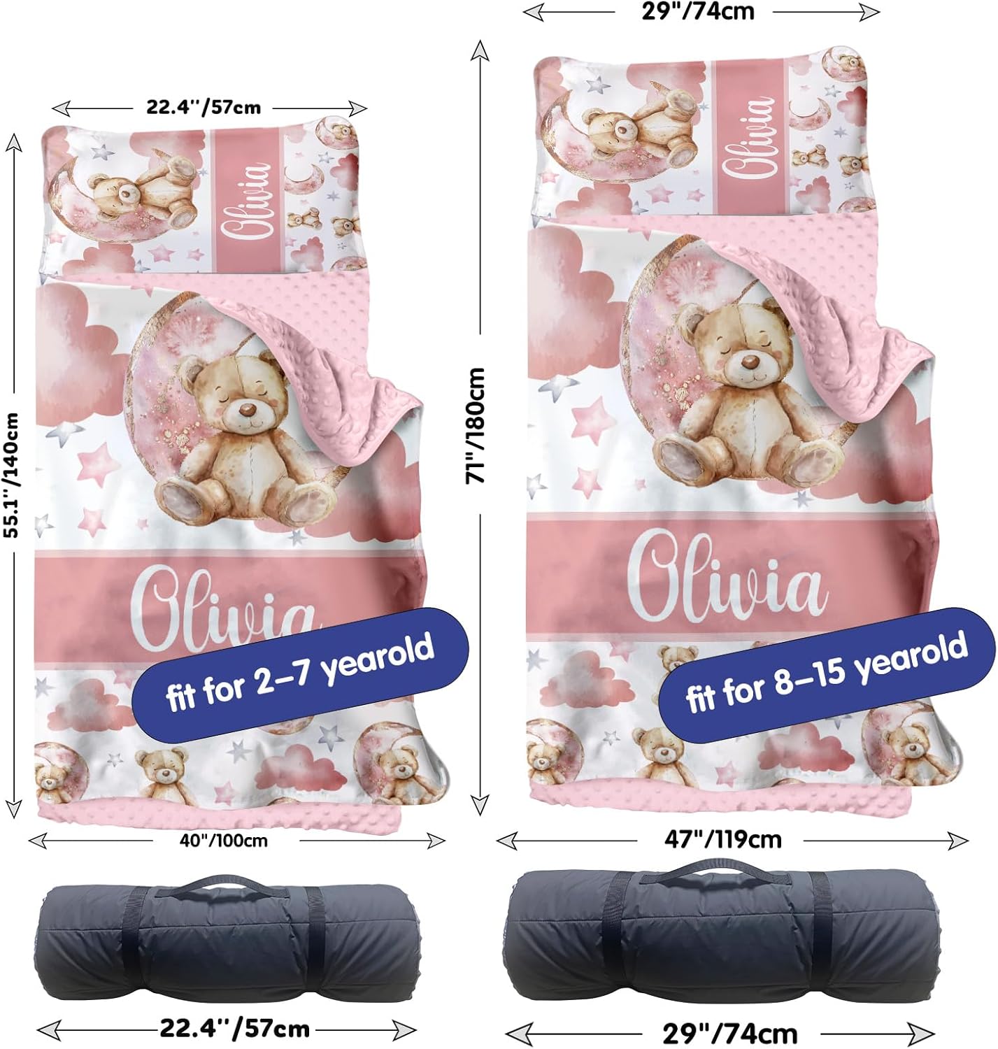 Personalized Elephant Nap Mat for Toddlers, Custom Floral Sleeping Bag with Nap Blanket, Pink Flower Theme Roll Up Mat